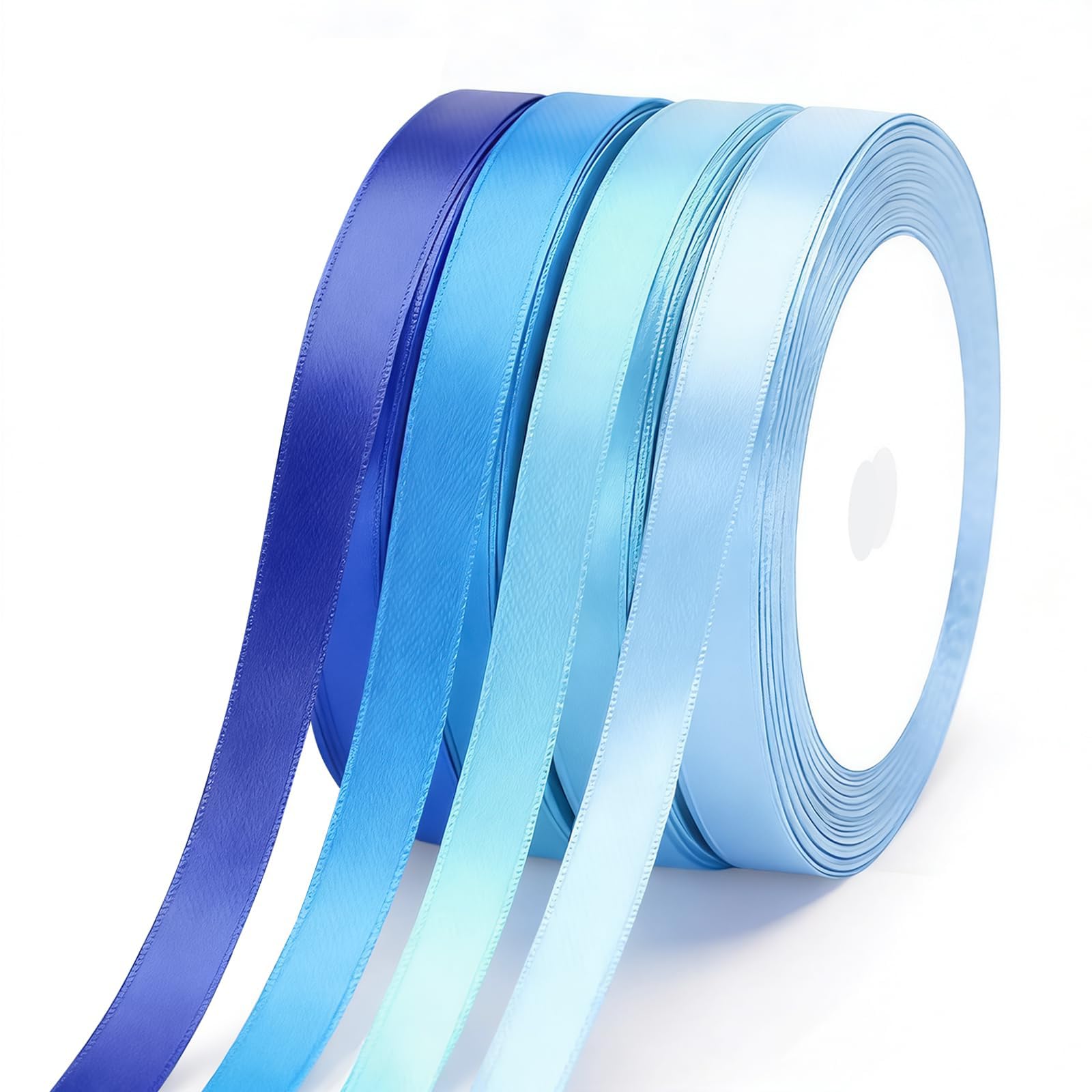 4 Rolls Blue Satin Ribbon, Baby Blue Ribbon Each 10mm X 22M, Total 88M Ribbons for Gift Wrapping, DIY Crafts, Hair Bows, Wedding Balloon Ribbon, Christmas Decorations