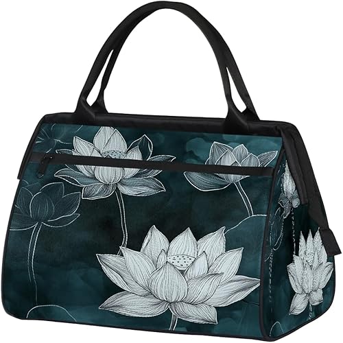 Travel Duffel Bag Ink Lotus Gym Bags for Women Men, Lightweight Waterproof Weekender Overnight Bags Carry On Travel Tote Bag