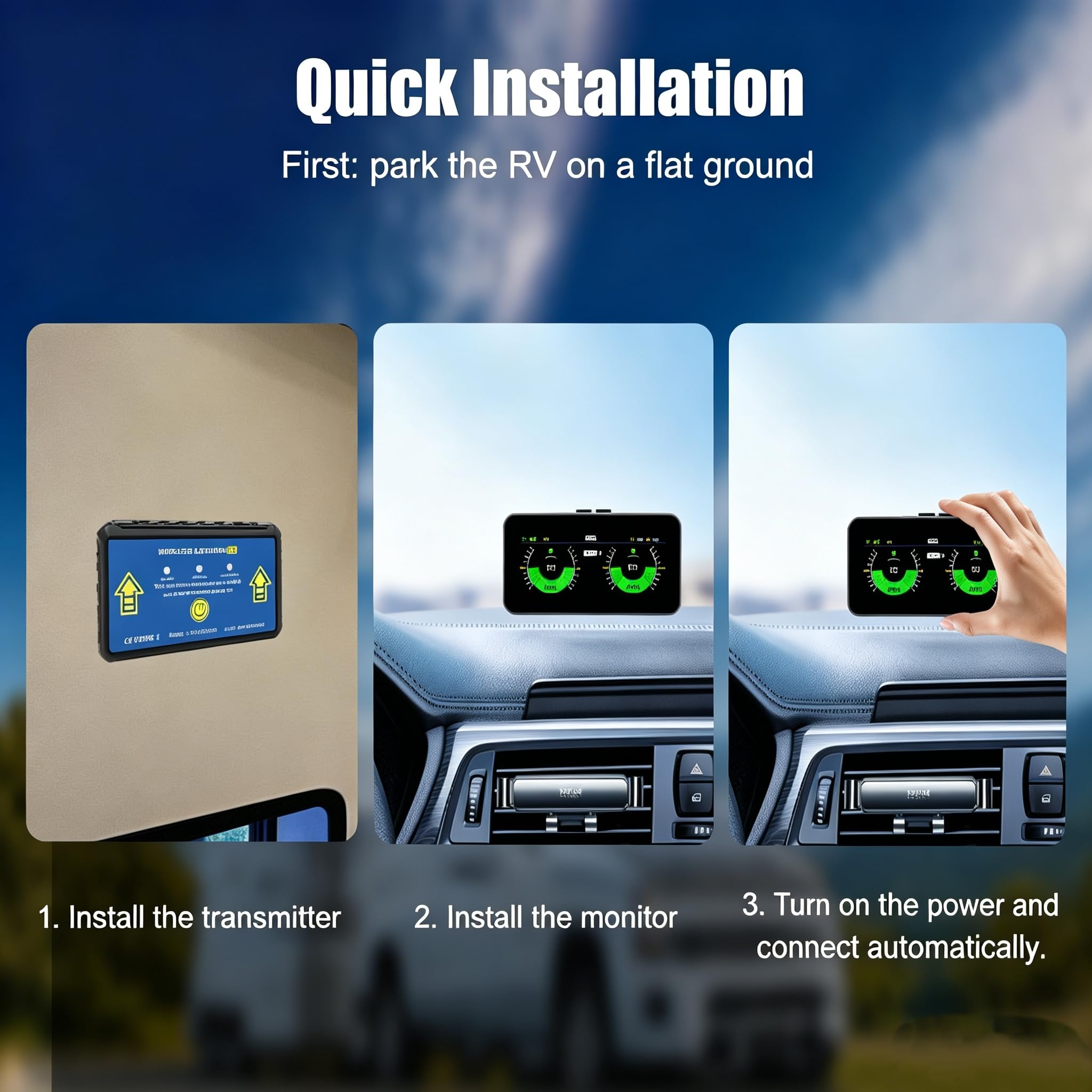 Wohnmobil Nivelliersystem, Wasserwaage Wohnwagen, Auto Neigungsmesser | RV Leveling System, Universelles Camper Zubehör Nivelliergerät für Campervans Anhänger Trailer Caravan Offroad