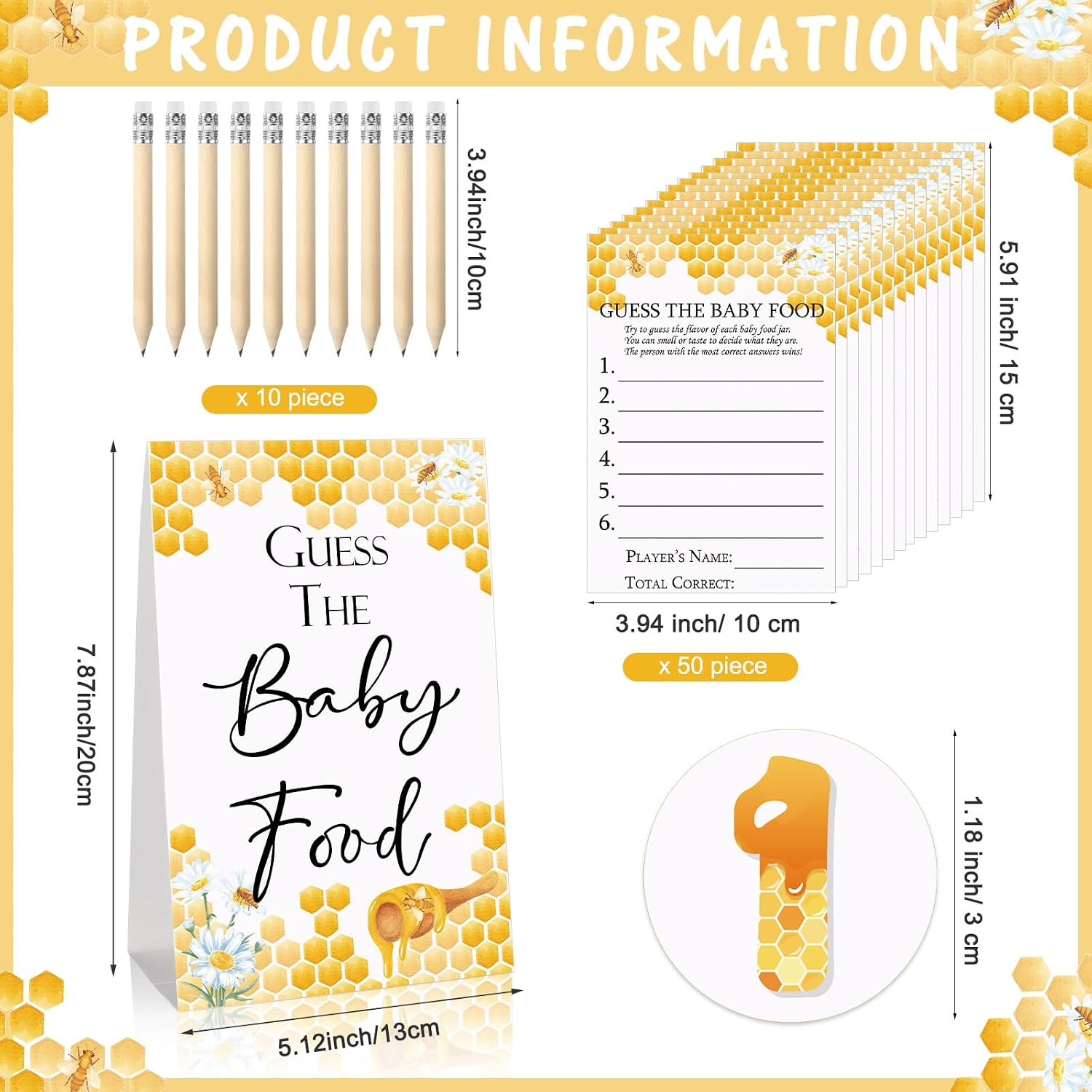 Jutom 67 Pcs Baby Shower Game Set, Honey Bee Guess The Baby Food Game Kit image 2