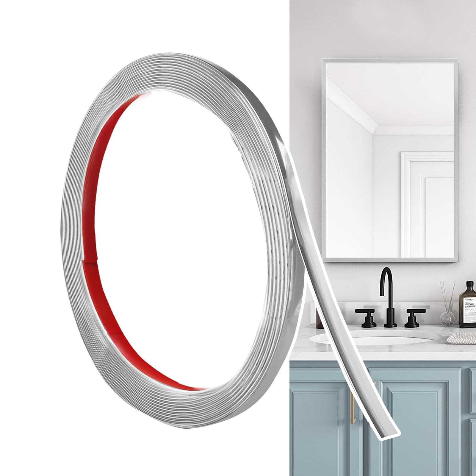 Molduras Decorativas Autoadhesivas Plata Mate (6M x 0,65cm) Despegar y Pegar, Tiras de Pared de PVC Flexibles, Ideales para Paredes, Espejos, Techos, Suelos, Armarios, Azulejos