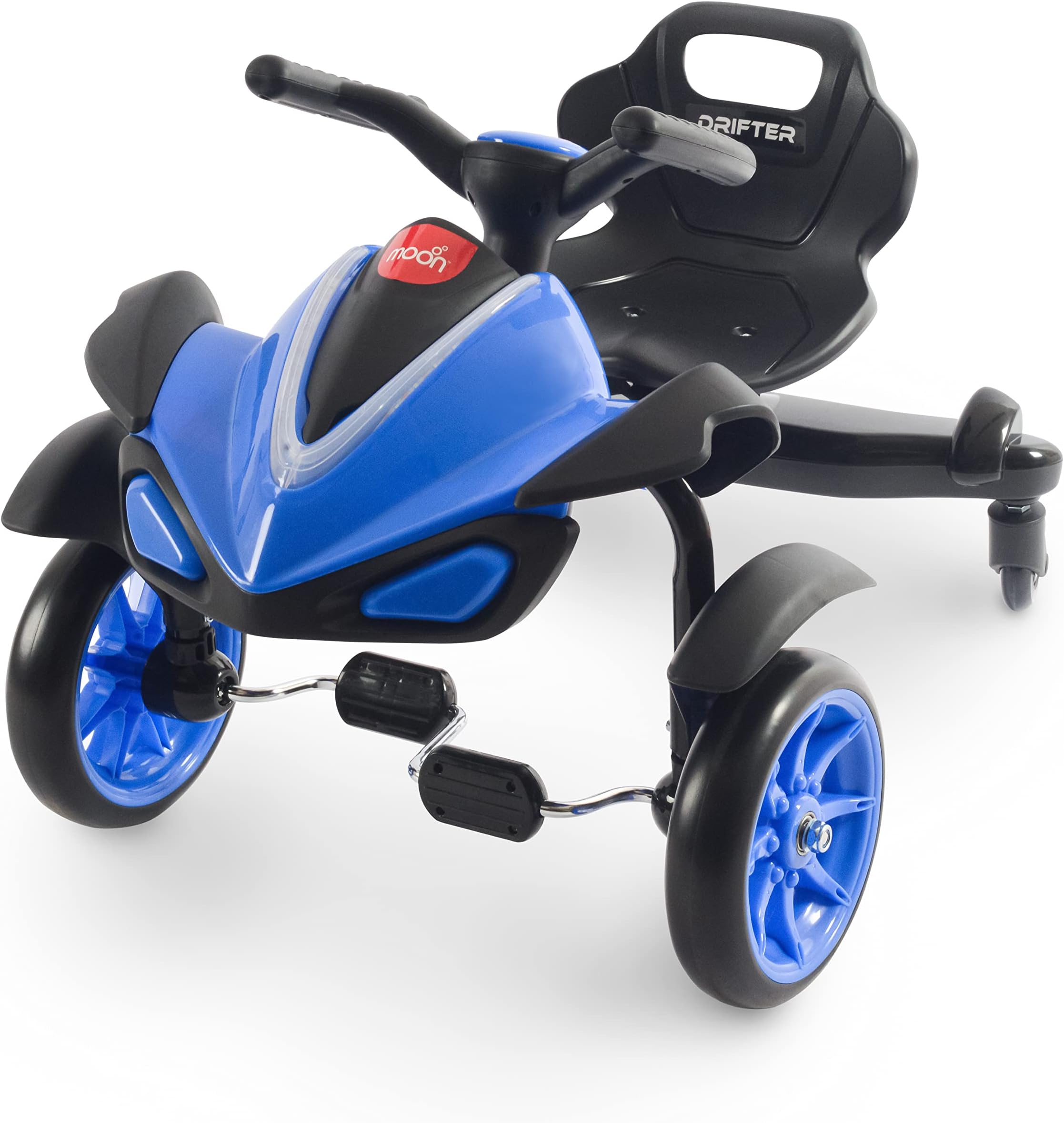 The Moon Brand Drifter Drift Bike 4 Wheel Scooter with Grip Handles, LED Lights, and Pedals for Toddlers/Kids up to 30kgs Perfect for Outdoor and Indoor Play for Boys/ Girls 3 Years and Above-Blue