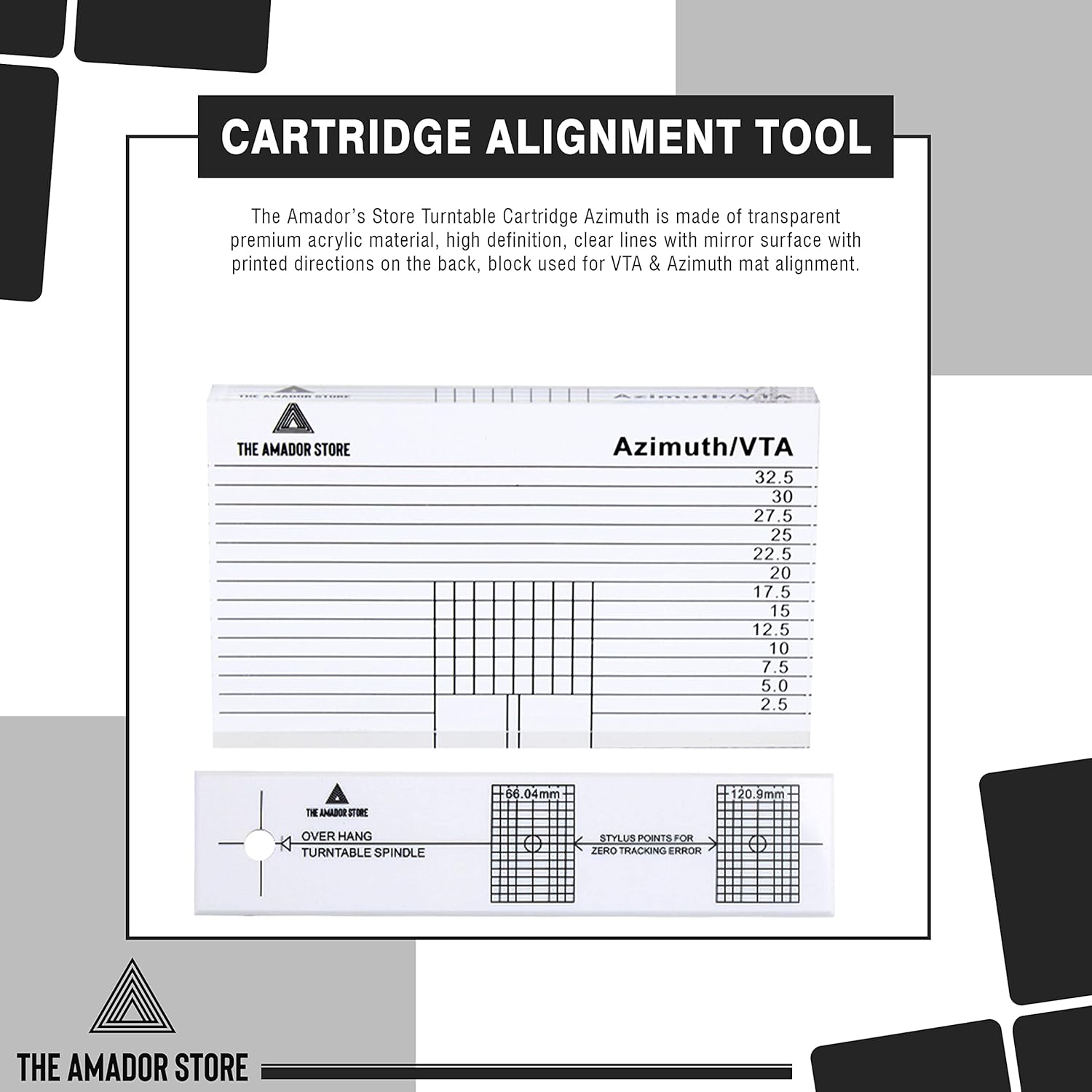 The Amador Store Turntable Phono Cartridge Stylus Alignment Protractor