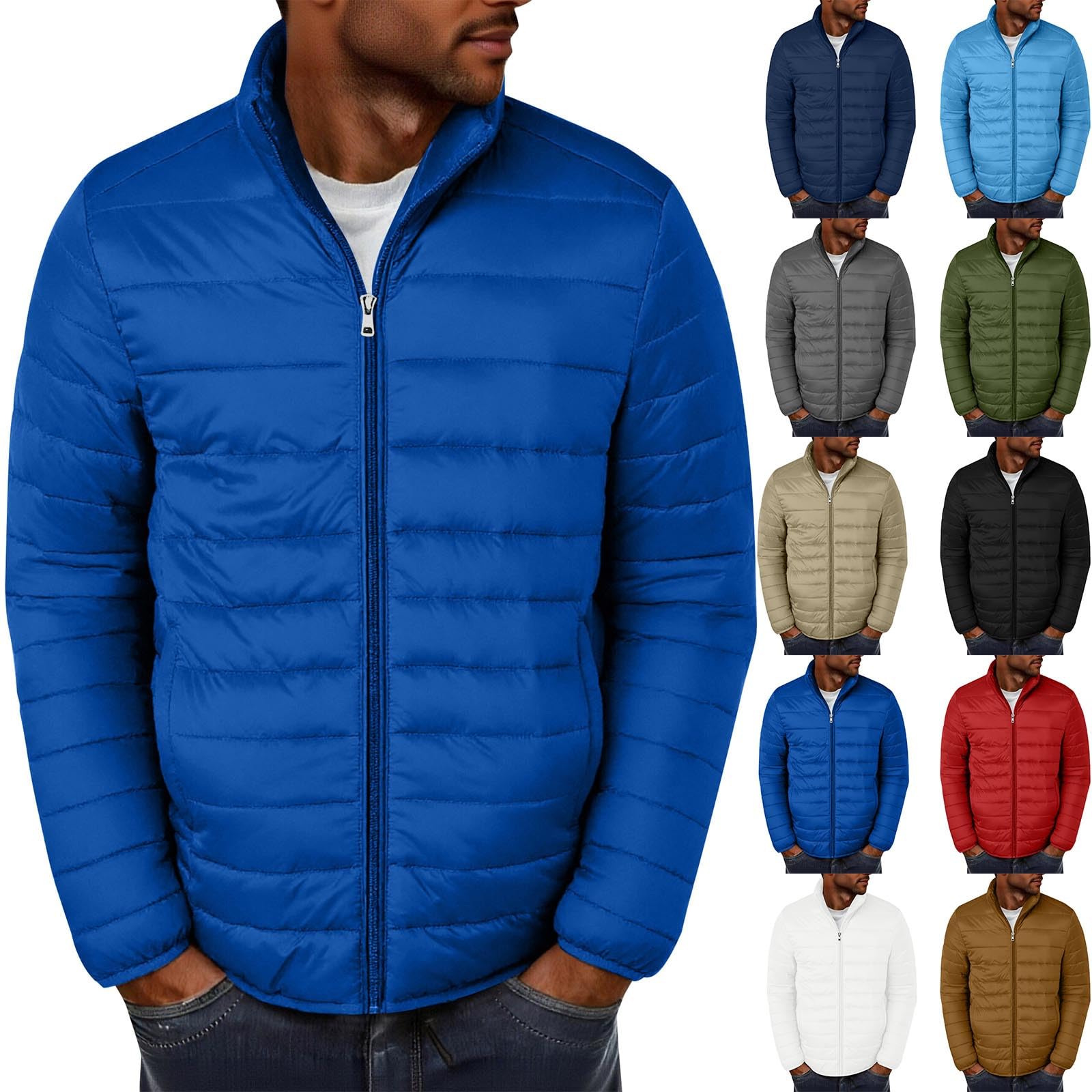 Mens Down Jacket Winter Warm Thicken Quilted Puffer Coats Windproof Stand Collar Casual Insulated Jacket with Pockets
