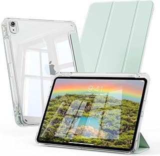 用の iPad 11世代 ケース (A16) 2025 用の iPad 第11/10世代 10.9インチ 2022 透明 アクリル カバー ペンシルホルダー付き 三つ折りスタンド Touch IDと オートスリープ 機能対応 超スリムス 耐衝撃 PU合成レザー カバー ライトグリーン
