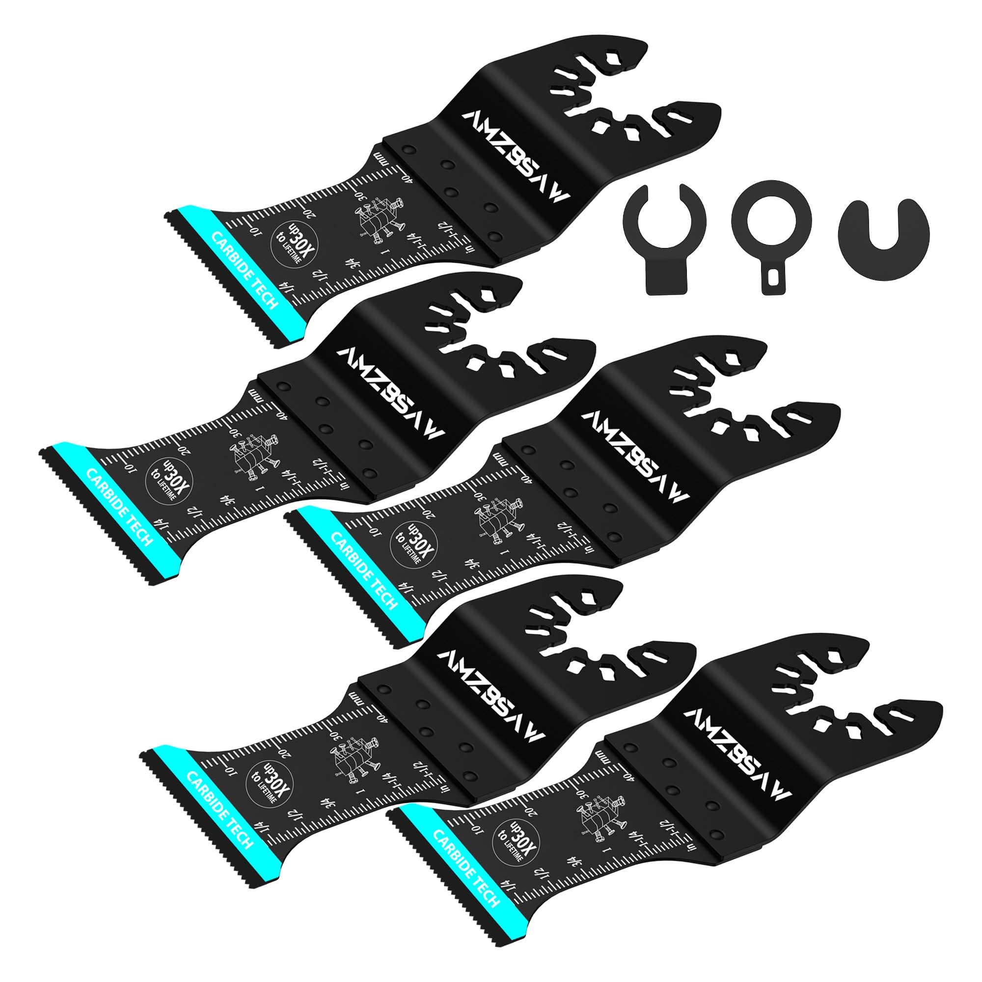 AMZBSAW 5 cuchillas oscilantes de carburo, kits profesionales de cuchillas multiherramienta para pernos, tornillos, material duro, clavos de metal, paneles de yeso y madera, cuchillas multiherramienta