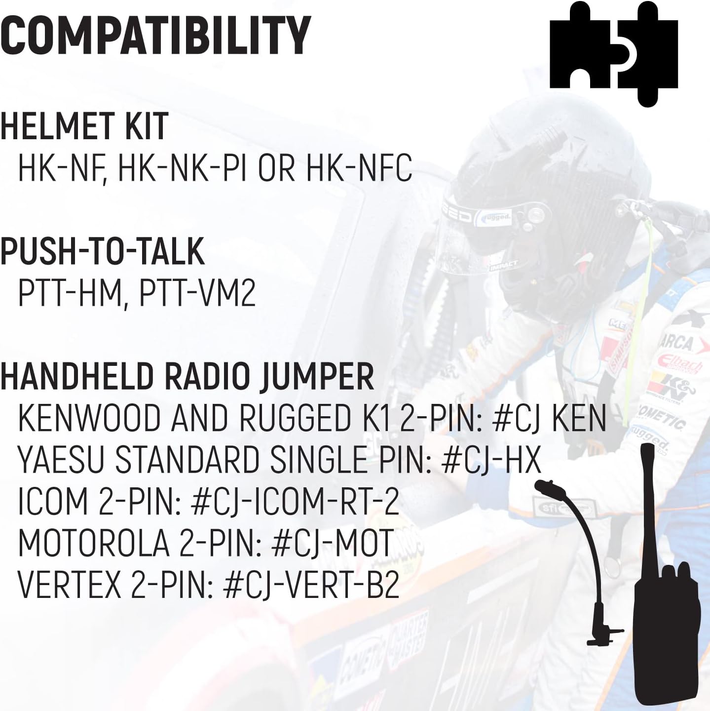 Rugged Radios NASCAR Wired Car Harness - Connects Helmet Kit Push to Talk and Two Way Handheld Radio for Racing Communication Electronics