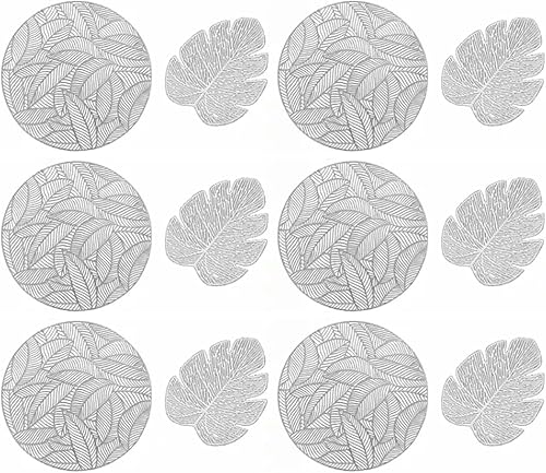 Paquete de 6 manteles individuales redondos prensados metálicos, manteles individuales redondos de hojas laminadas, antideslizantes, aislamiento de