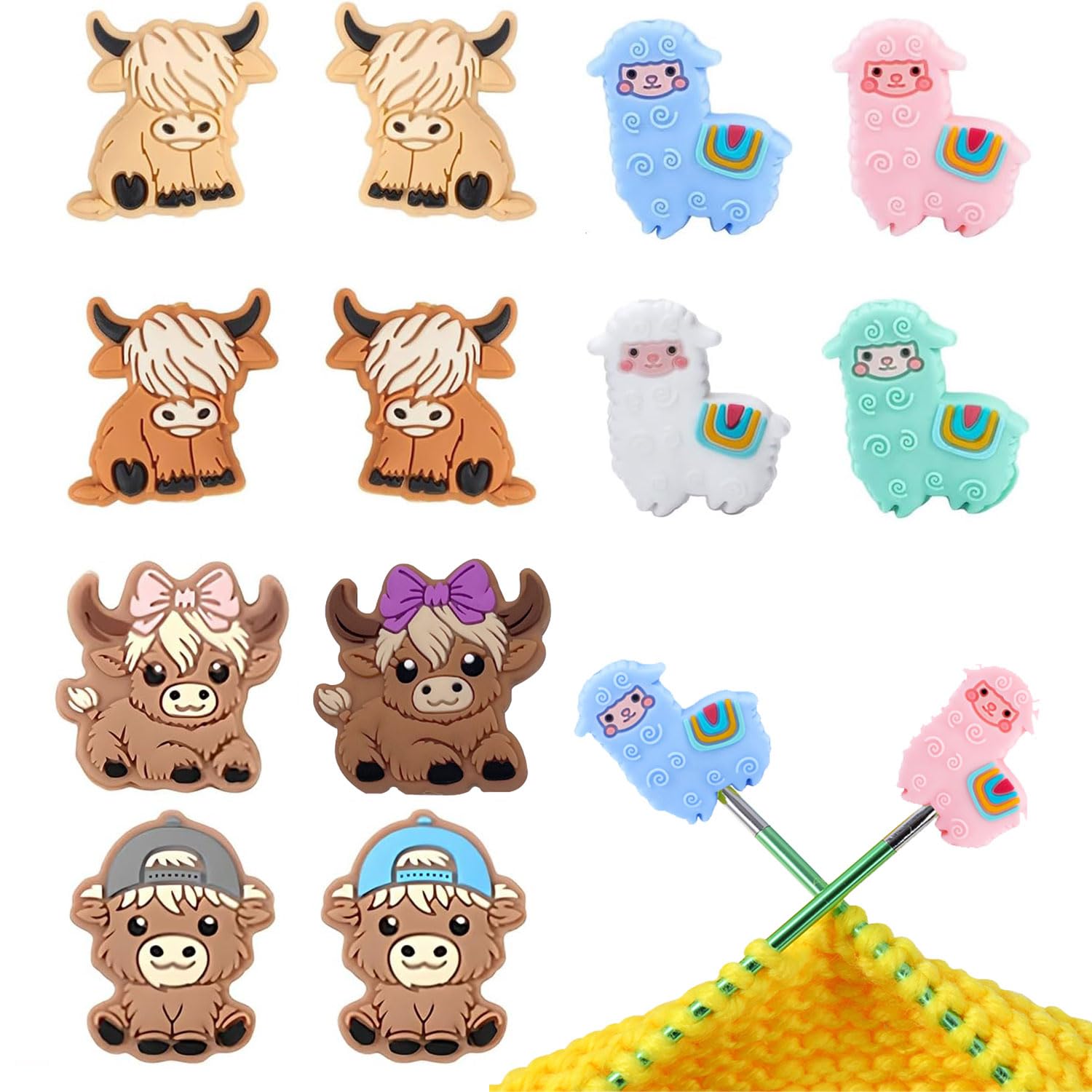 JDCMEI 12 Pcs Silicone Knitting Needle Stoppers, Knitting Needle Point Protectors, Animal Designed Knitted Needle Stoppers, Silicone Stitch Stoppers for Knitting Sewing Quilting Crochet Projects