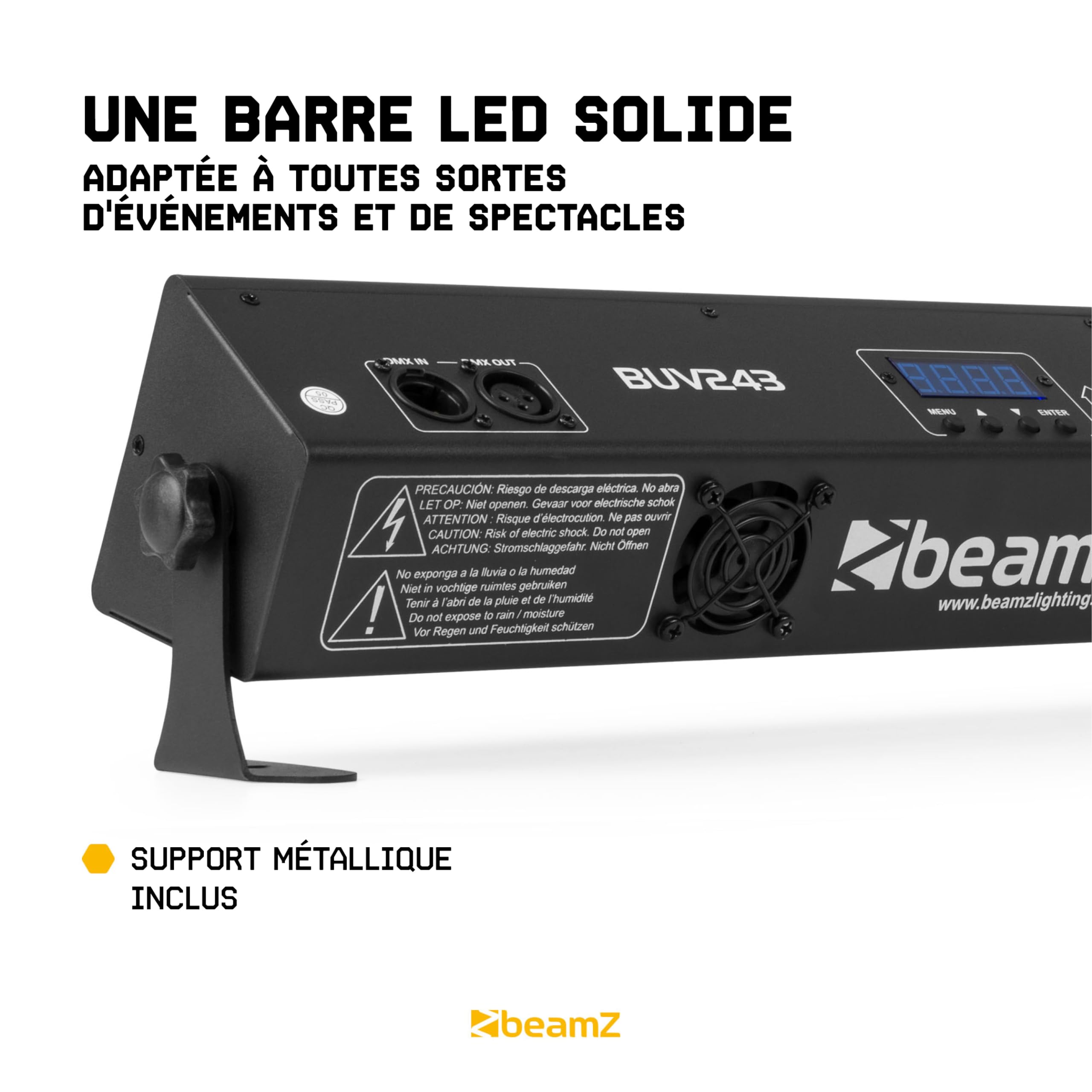 BeamZ BUV243 Barre LED Lumière Noire UV - 24 LEDs, Soirée Fluo/Halloween, DMX, Fixation Mur et Plafond, Effet Stroboscope, Idéale pour les DJs Mobiles, Bowlings, Soirées Halloween