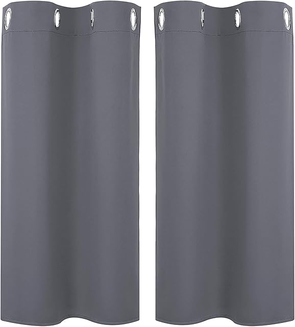PiccoCasa Blackout Curtains 2 Panels Grommet, Grey Thermal Insulated Curtains Panel Darkening Small Window Curtains for Bedroom Living Room - L36 x W24 Drop Inches