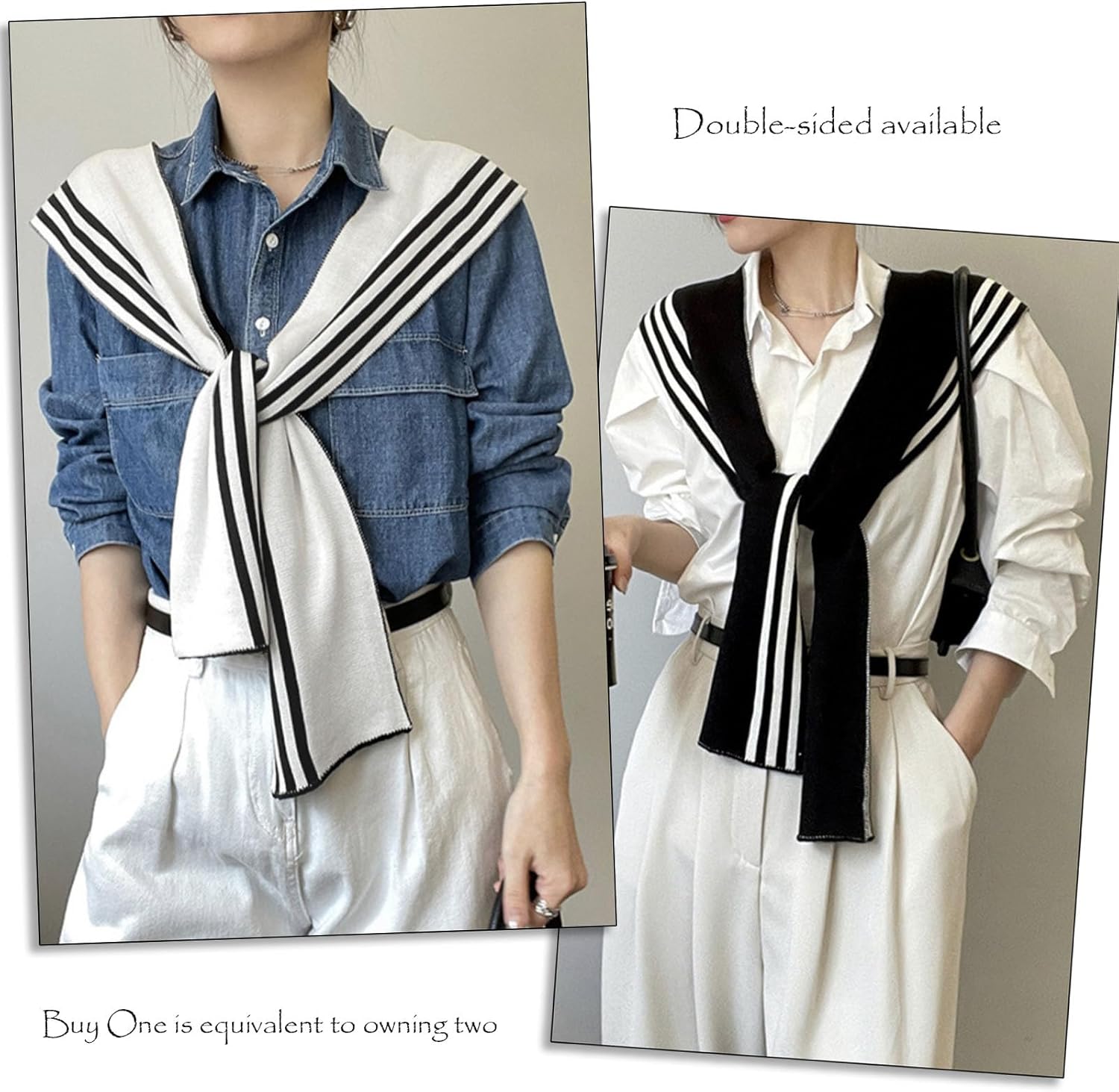 Women's Fashion Sweater Knitted Knotted Shawl, Double-sided Sweater Shawl, Wraps for Women, Travel Casual Scarf - Image 2