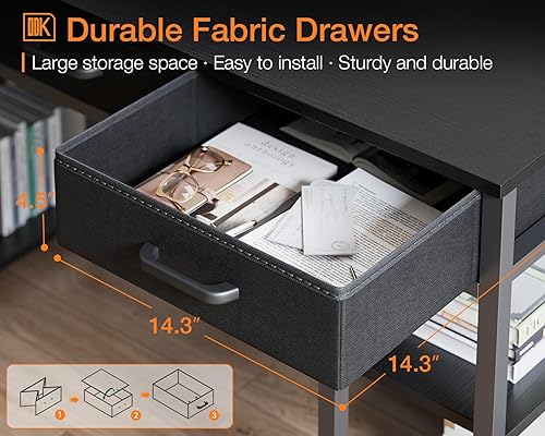Miniatura 22 de ODK Escritorio pequeño para computadora de oficina: mesa para el hogar con cajones de tela y estantes de almacenamiento, escritorio moderno,