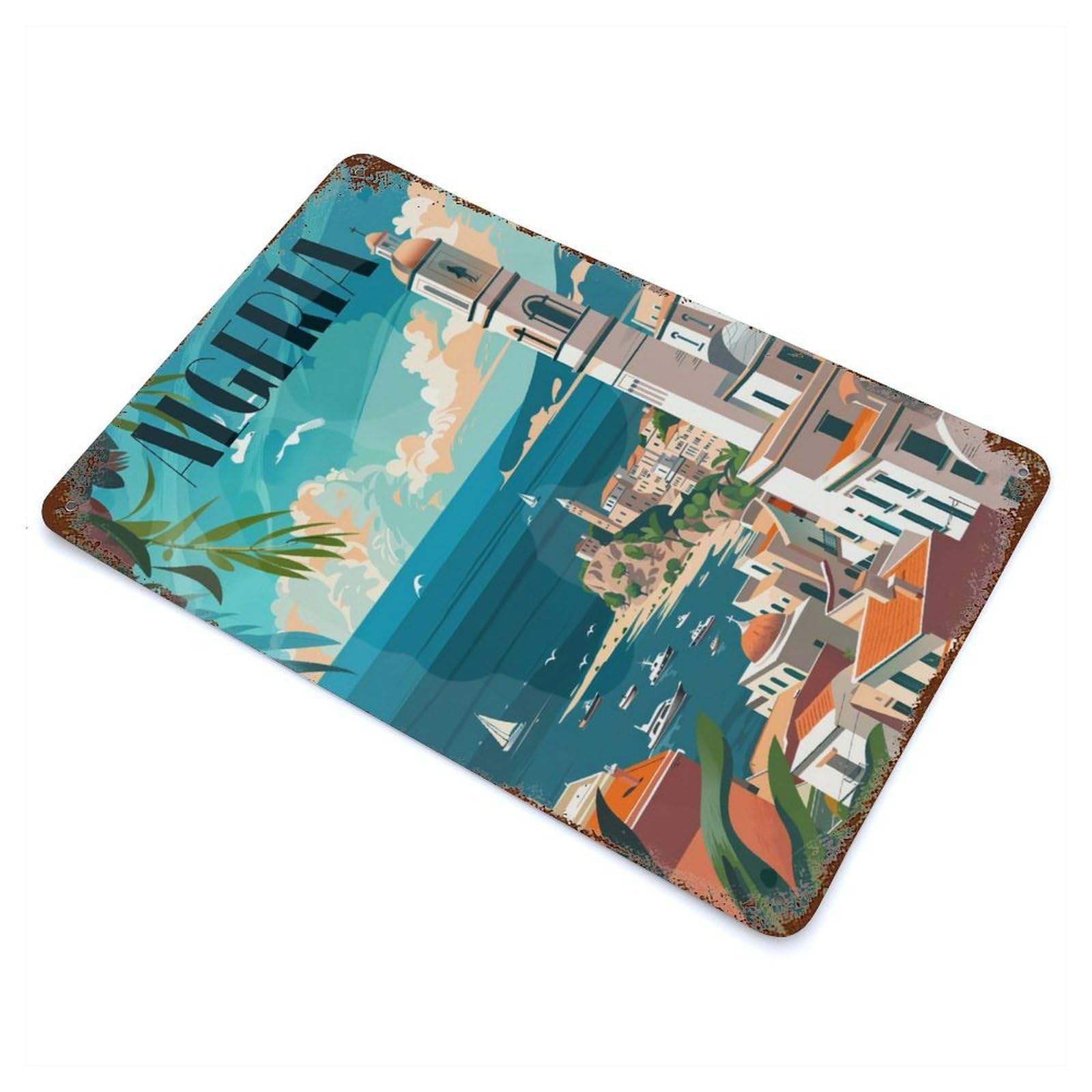Algerian Coastline Rust Effect Tin Sign 11.8"x7.9", Old School Wall Decor for Living Room, Hallway And Home Decor