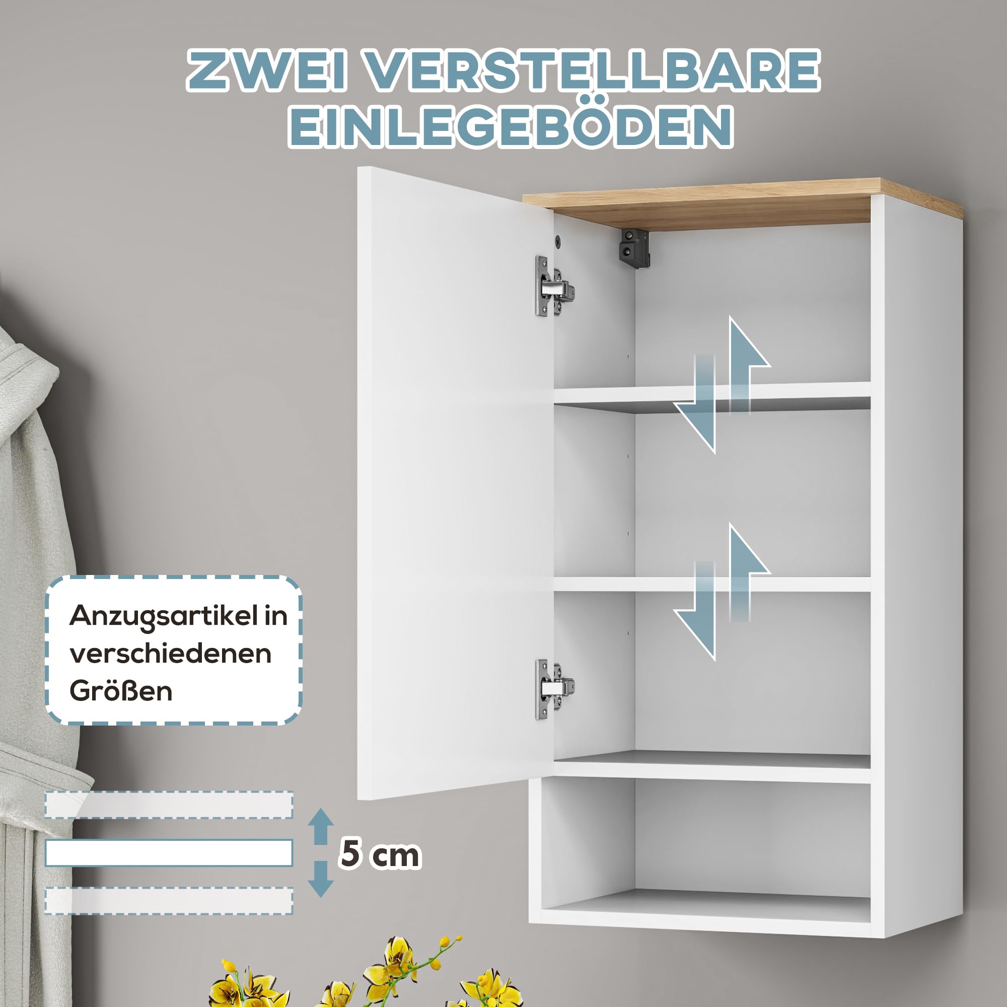 HOMCOM Badezimmerschrank Hängeschrank mit Tür Wandschrank mit verstellbaren Ablagen, Einlegeboden Badschrank 40 x 27 x 77 cm Weiß