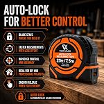 AutoLock Bande de mesure de poids lourd auto-décollant bande de mesure avec crochet multi-correspondance, 1-Inch Lame large double échelle Impériale & Outil rétractable métrique durable pour la construction & DIY (7,5m/25ft)