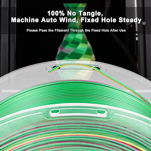 Miniatura 5 de AMOLEN Filamento PLA de triple color seda para impresora 3D de 0.069 in, filamento de coextrusión verde fucsia dorado, 2.2 libras