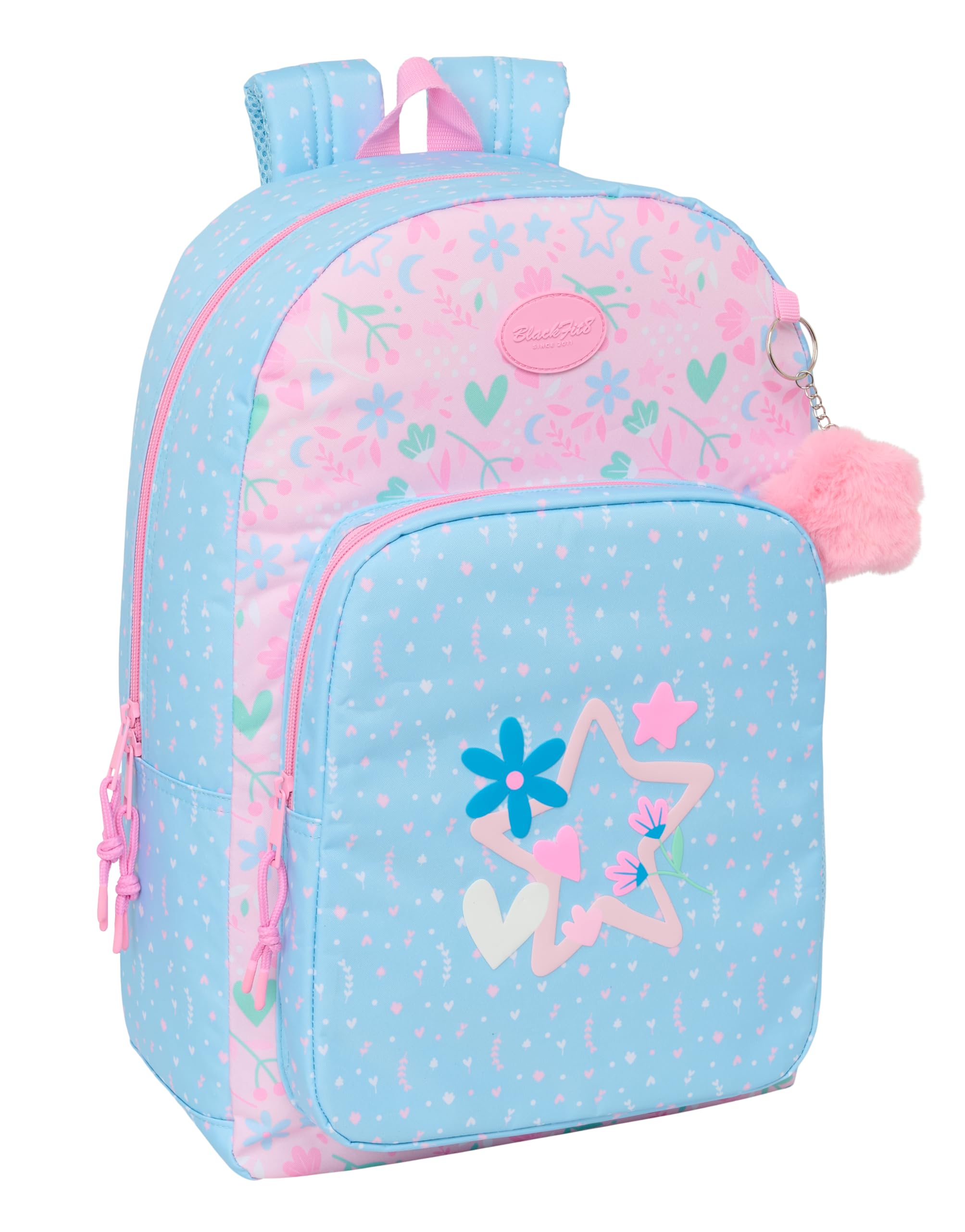 Safta BLACKFIT8 SMILE School Backpack, Adaptable to Cart, Ideal for Children of Different Ages, Comfortable and Versatile, Quality and Resistance, Light Blue/Light Pink, M, Casual