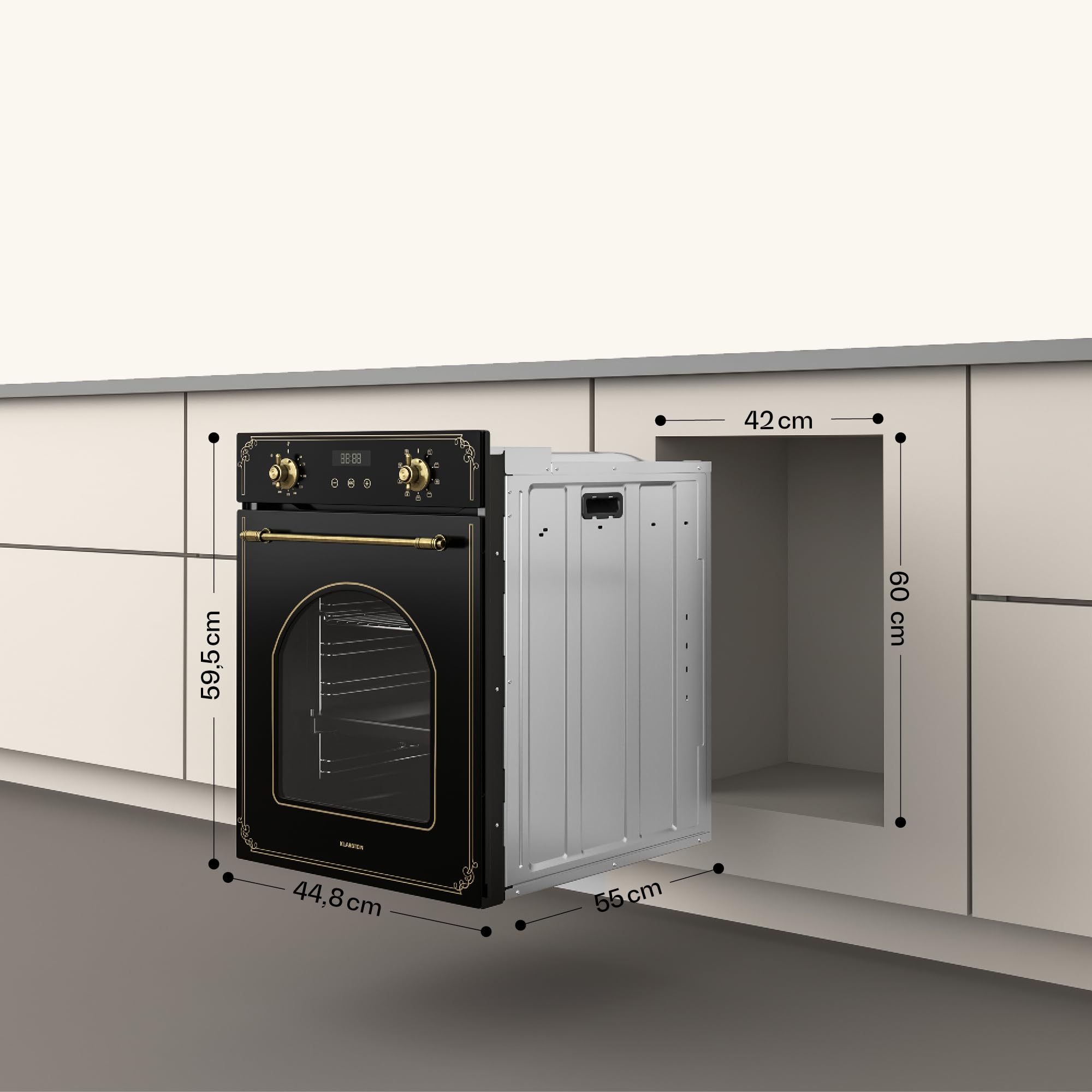 Klarstein Elizabeth Slim - Forno da Incasso, 49L, 9 Funzioni, Pulizia a Vapore, Timer Digitale, Forno Elettrico Ventilato, Sportello Rimovibile, Classe Energetica A, Design Nero, 45cm