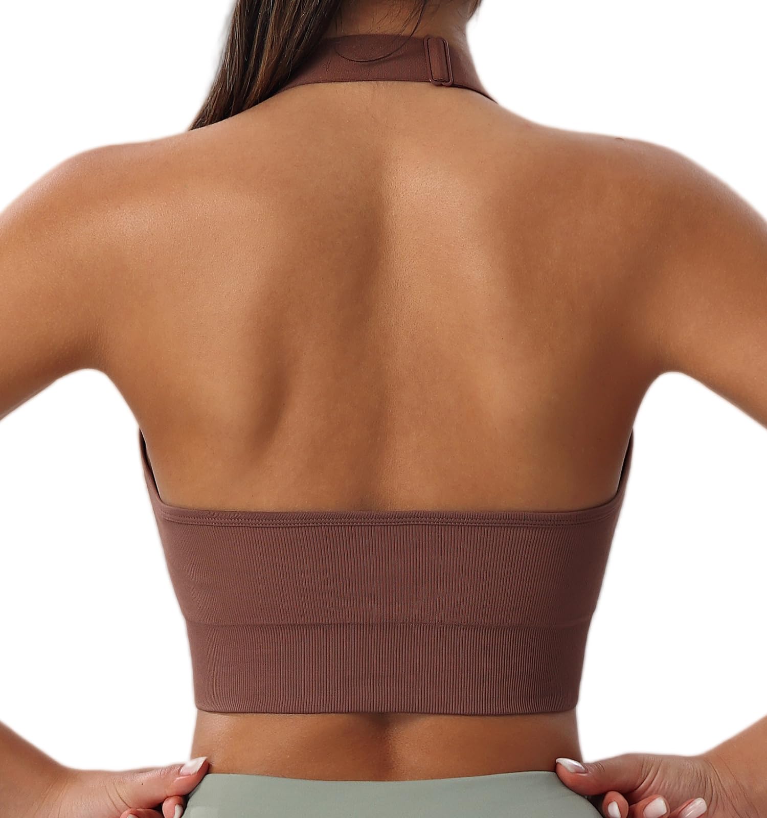 Women's Halter Sports Bras Adjustable Straps Seamless Medium Impact Workout Crop Tank Tops with Removable Padded