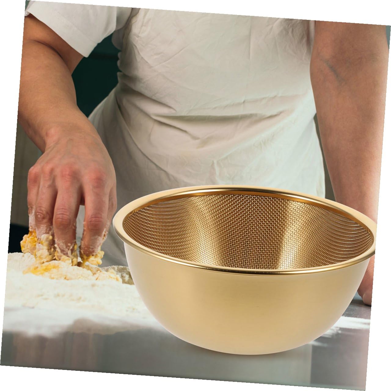 TOYANDONA Edelstahlsieb mit Starker Härte und Verformungsbeständigkeit zum Waschen von Reis Gemüse und Obst in Küche Goldfarbenes Abflusssieb und Waschschüssel
