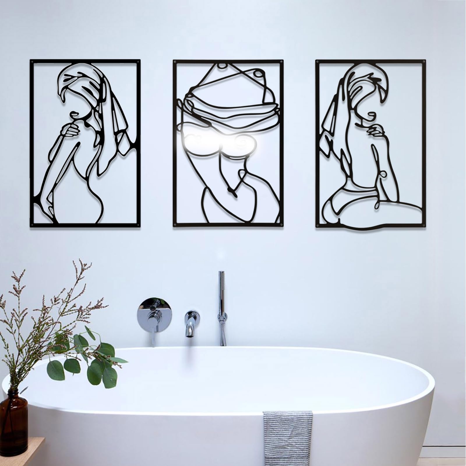 AHYS Metal Minimalist Abstract Woman Wall Art Black Line Drawing Wall Art Decor Modern Female Single Line Metal Wall Decor for Bedroom Living Room Bathroom (Body)