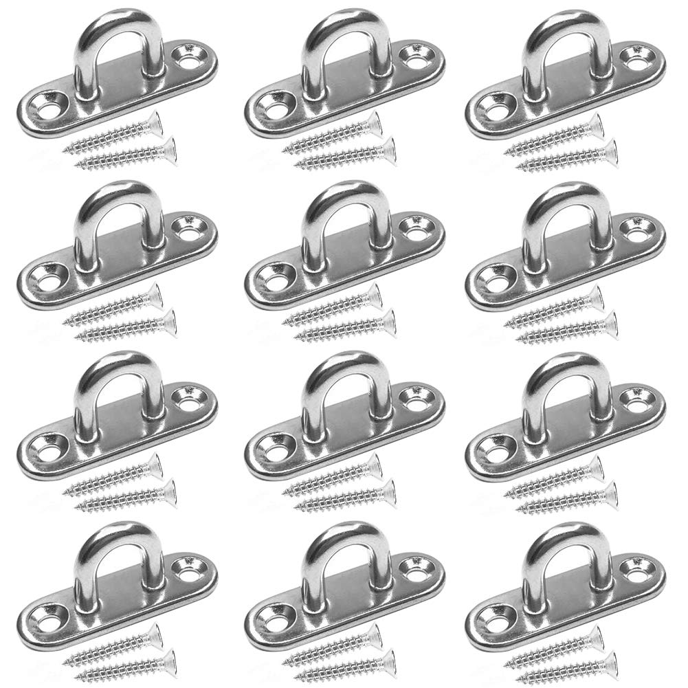 1.8 inch Pad Eye Plate Stainless Steel Ceiling Hook, Hardware Staple Hook Loop with Screws (12 Pack)