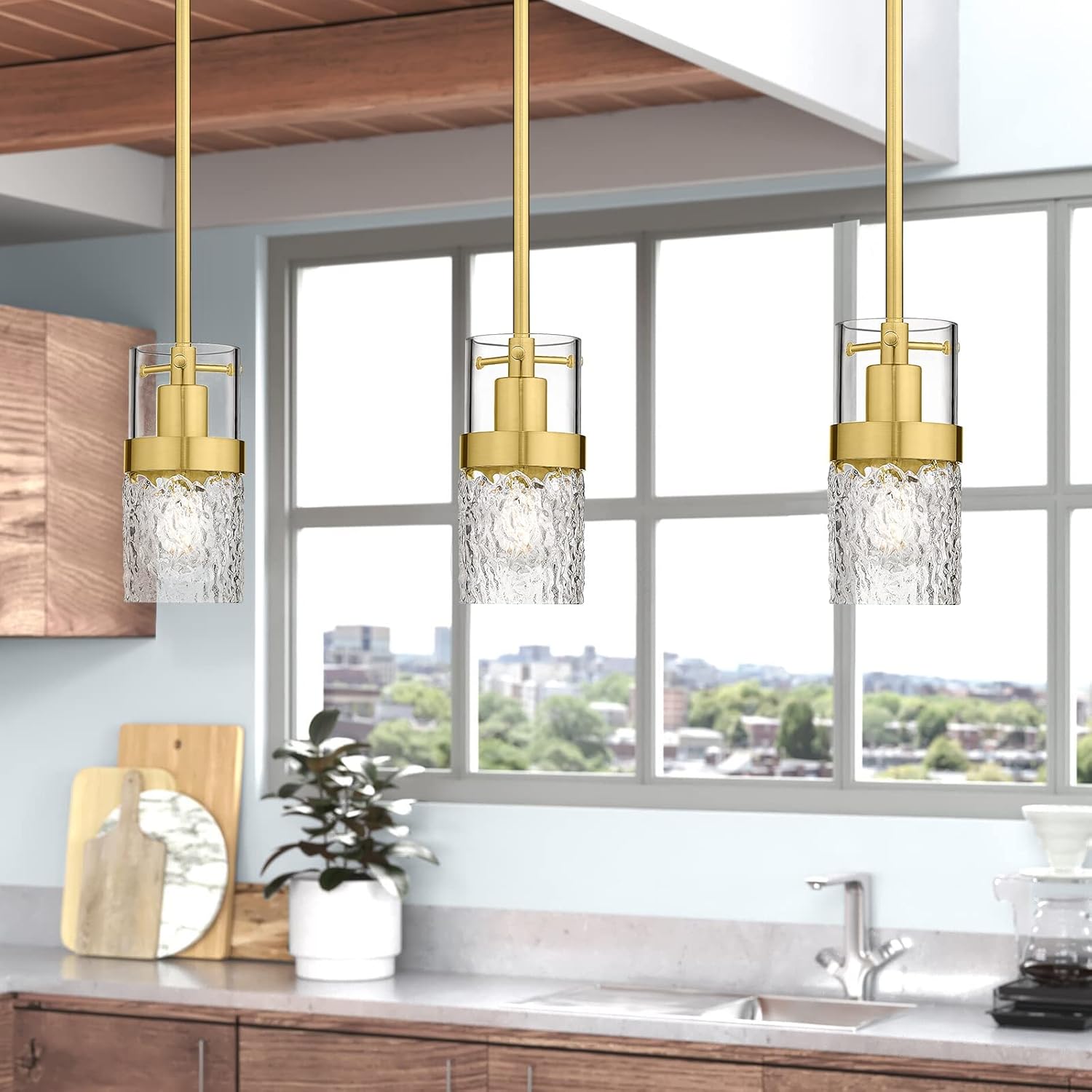 LMS Island Light Sets, Set of 2 Matching Bundle, Linear Chandelier Pendant Lighting, LMS-171GD-4, LMS-171