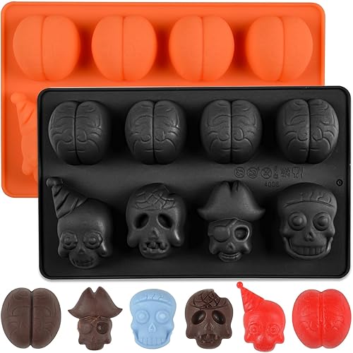 Miniatura 1 de Moldes de Halloween para chocolate, moldes de silicona con forma de calavera de cerebro para dulces, chocolate, gomitas, gelatina, cubitos de hielo