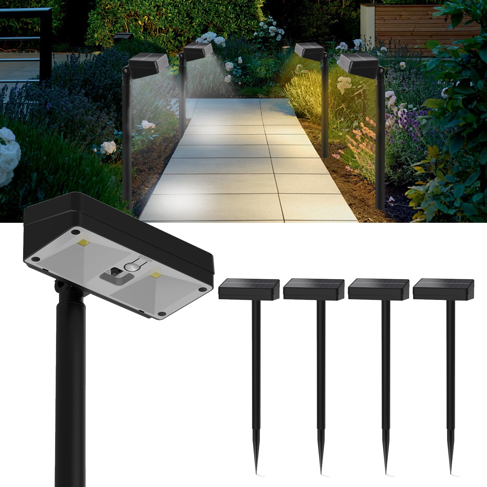 Solar Pathway Lights Outdoor, 8 Pack Bright Solar Lights Outdoor Waterproof, Auto On/Off 2-in-1 Fence & Garden Landscape Lighting with 10 Color Modes for Yard Path Lawn Walkway Driveway Decor