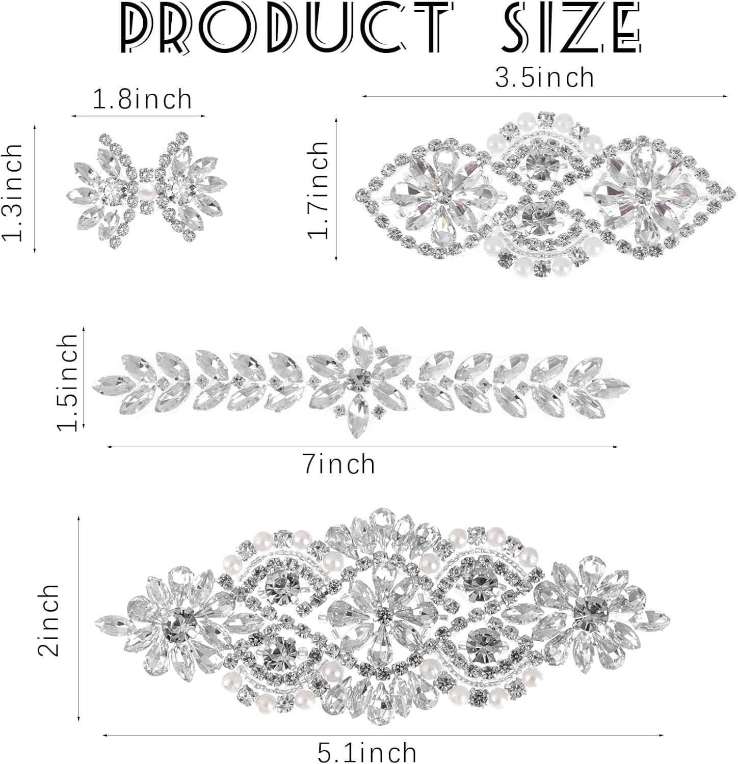 8 Pieces Crystal Rhinestone Appliques Silver Rhinestone Iron On Patch Hot Fix Applique for Bridal Wedding Dress Clothes Sash Crystal Belt DIY Sewing Appliques for Shoes