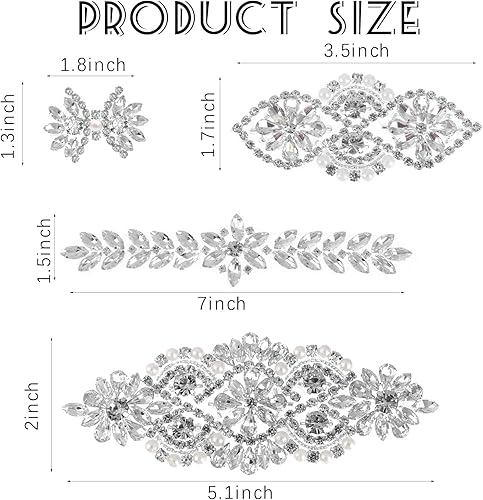 Miniatura 2 de 8 piezas de apliques de diamantes de imitación de cristal plateados para planchar con apliques de fijación en caliente para vestido de novia vestido