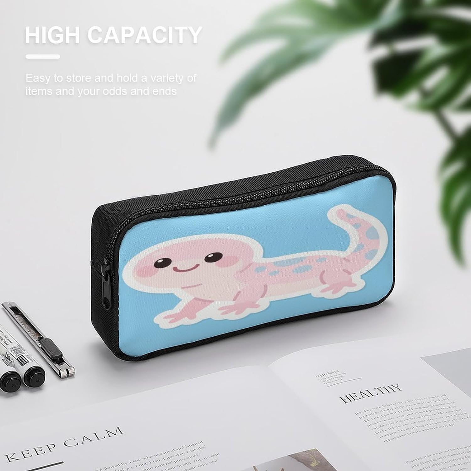 Cute Axolotl Large Pencil Case Pouch Big Capacity for Office image 4