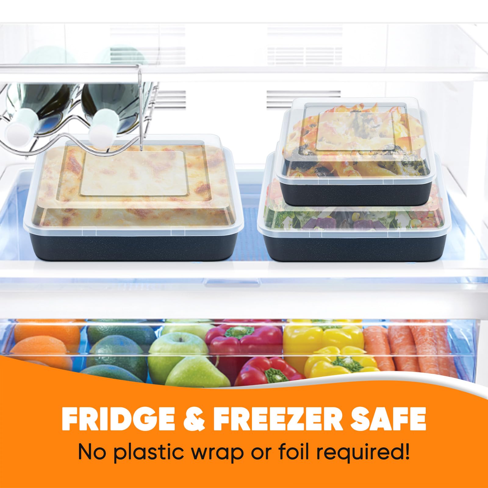 E-far Juego de 3 moldes cuadrados para hornear brownies de 6/8/9 pulgadas con tapa, núcleo de acero inoxidable y fácil de limpiar, 6 piezas (3 sartenes + 3 fundas)