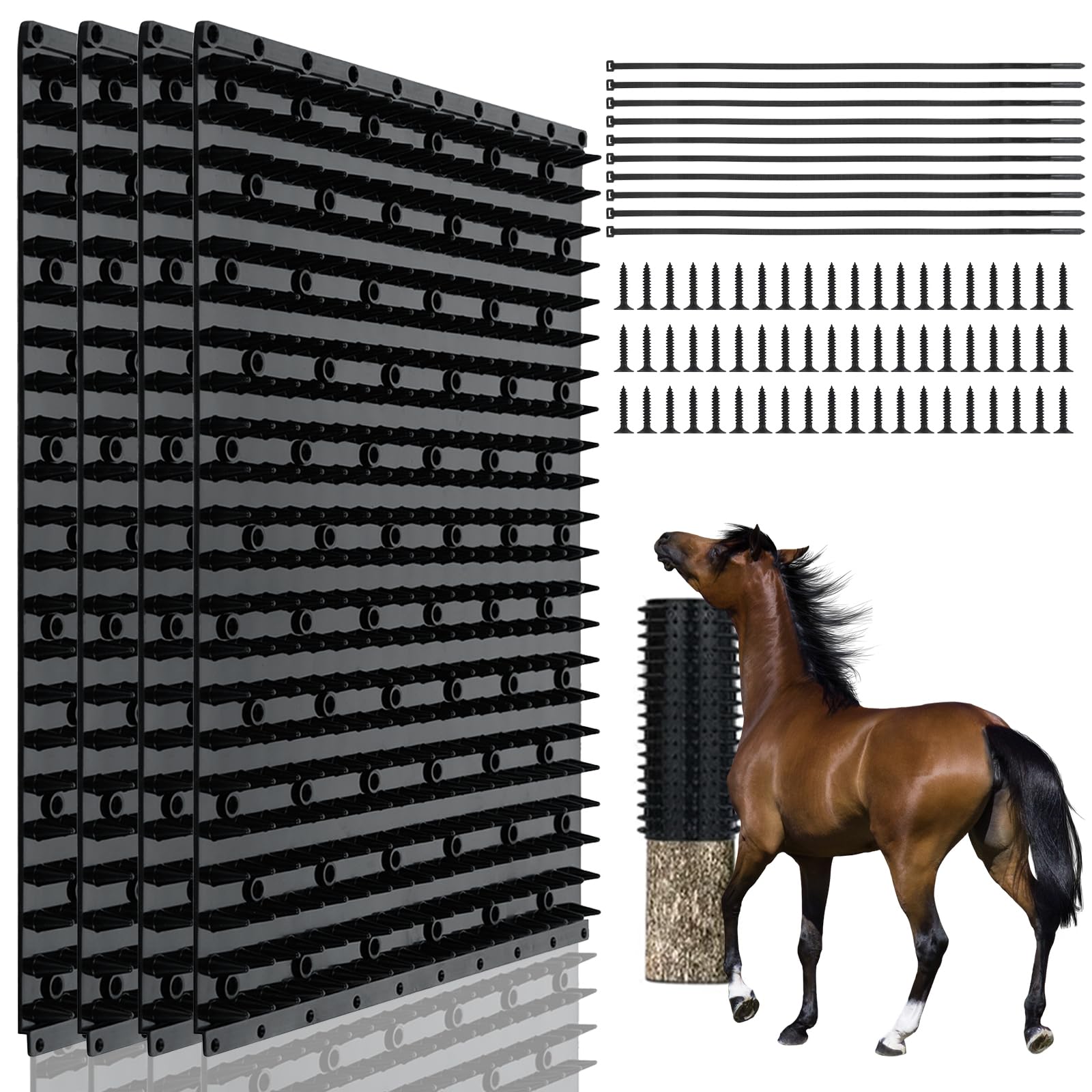 4 Pcs Livestock Scratcher Set - Full Silicone Scratching Brush Set for Horse, Cow, Goat, Soft Touch Scratcher, Relieves Discomfort from Hair Loss, Itching, Protects Skin