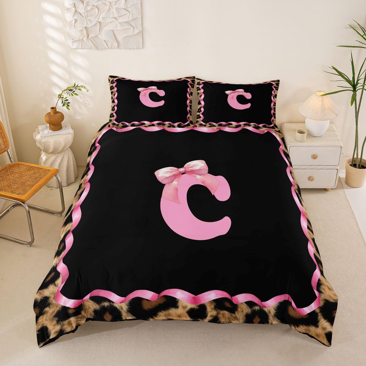 Parure de lit 2 personnes avec housse de couette 220x240cm microfibre imprimé léopard