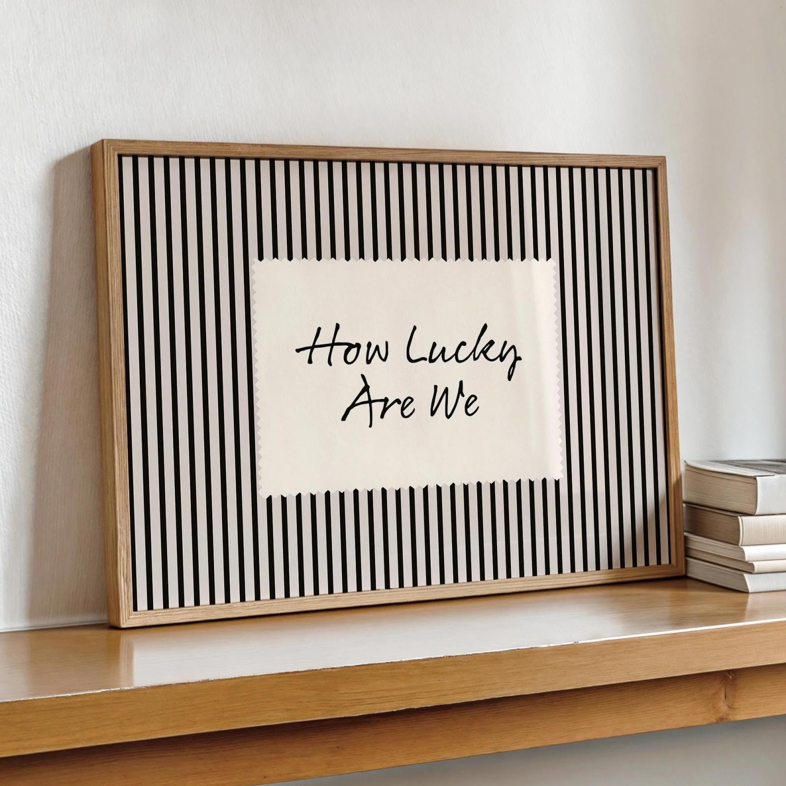 Baibexing Black Retro 'How Lucky Are We' Vintage Striped Wall Art Print Canvas Painting Poster Picture For Living Room,Bedroom Home Decor 50X70cm Unframed