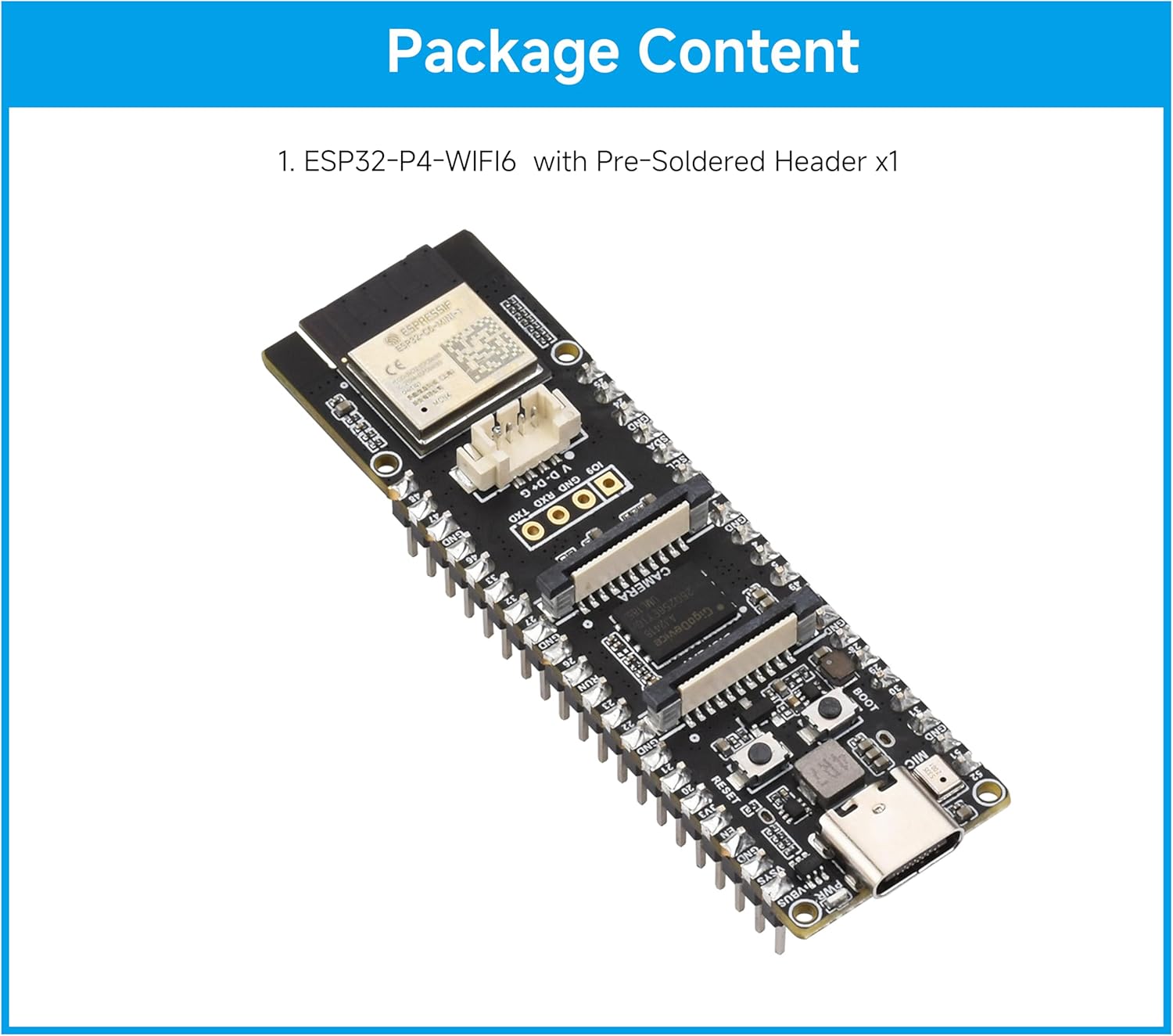 ESP32-P4-WIFI6 High-Performance Development Board with Pre-Soldered Header, Based On ESP32-P4 and ESP32-C6, Supports Wi-Fi 6 and BLE 5, Rich Human-Machine Interfaces, Supports AI Speech Interaction