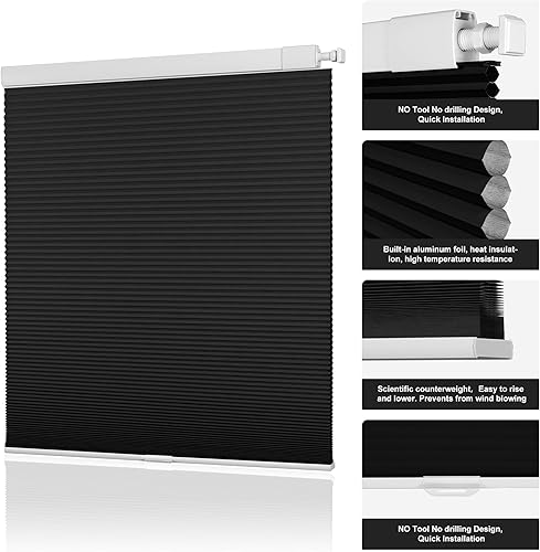 Miniatura 4 de Persianas sin herramientas sin taladrar para ventanas, persianas celulares opacas modernas, sin cordones, persianas de panal de abeja, fáciles de