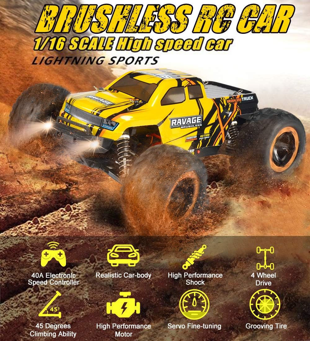 NUOKE Brushless RC Cars 1:16 Scale RTR 60km/h Remote Control Truck High Speed 4WD 2.4Ghz Waterproof Monster Truck Offroad Gift for Boys Car for Kids and Adults : Toys & Games