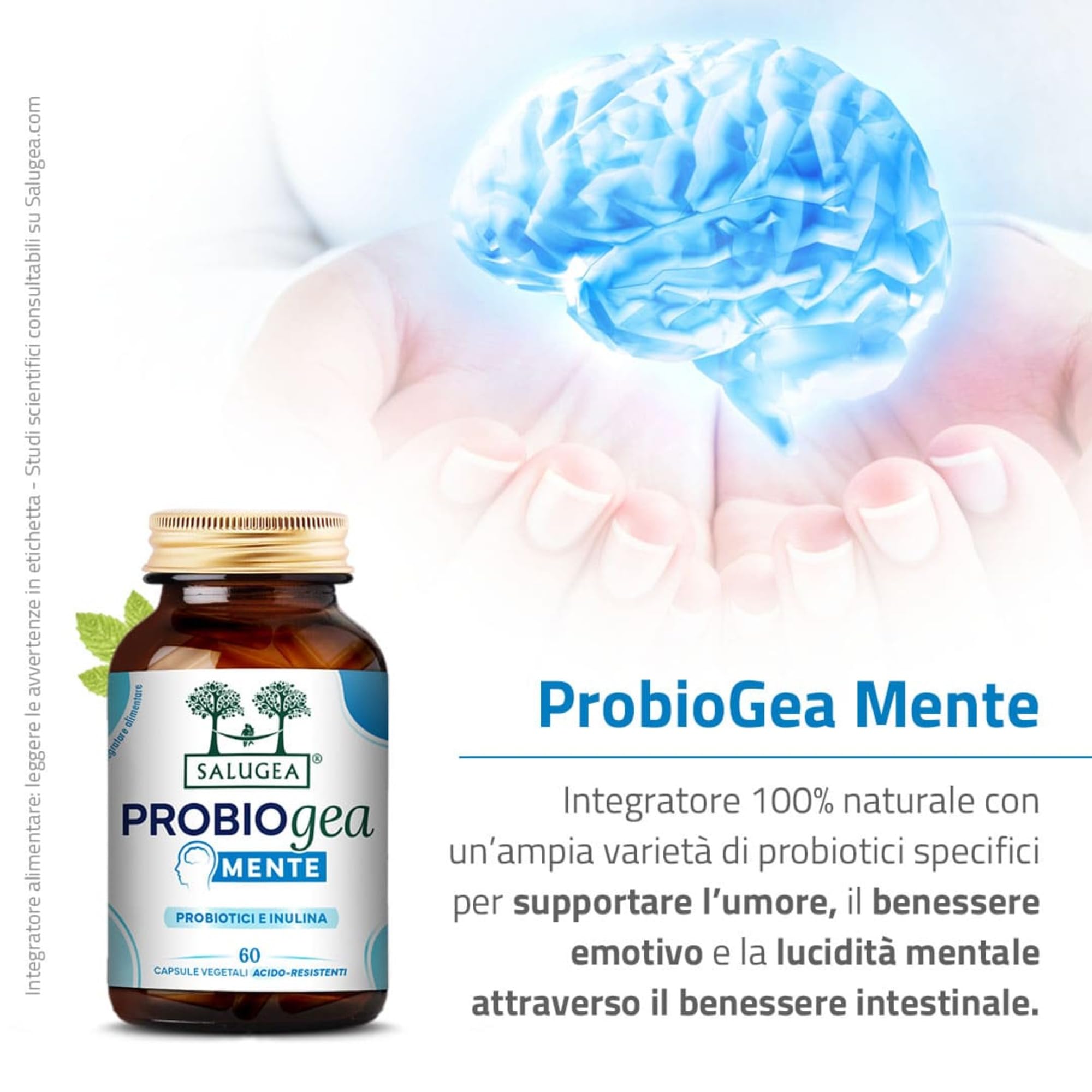ProbioGea Mente Salugea - Probiotici e Benessere Mentale - 60 Capsule Vegetali - Flacone In Vetro Scuro