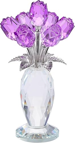 Miniatura 11 de Movdyka Ramo de rosas de cristal de rosas rojas, regalos para mujeres, esposa, mamá, figuras coleccionables de vidrio soplado, decoración de