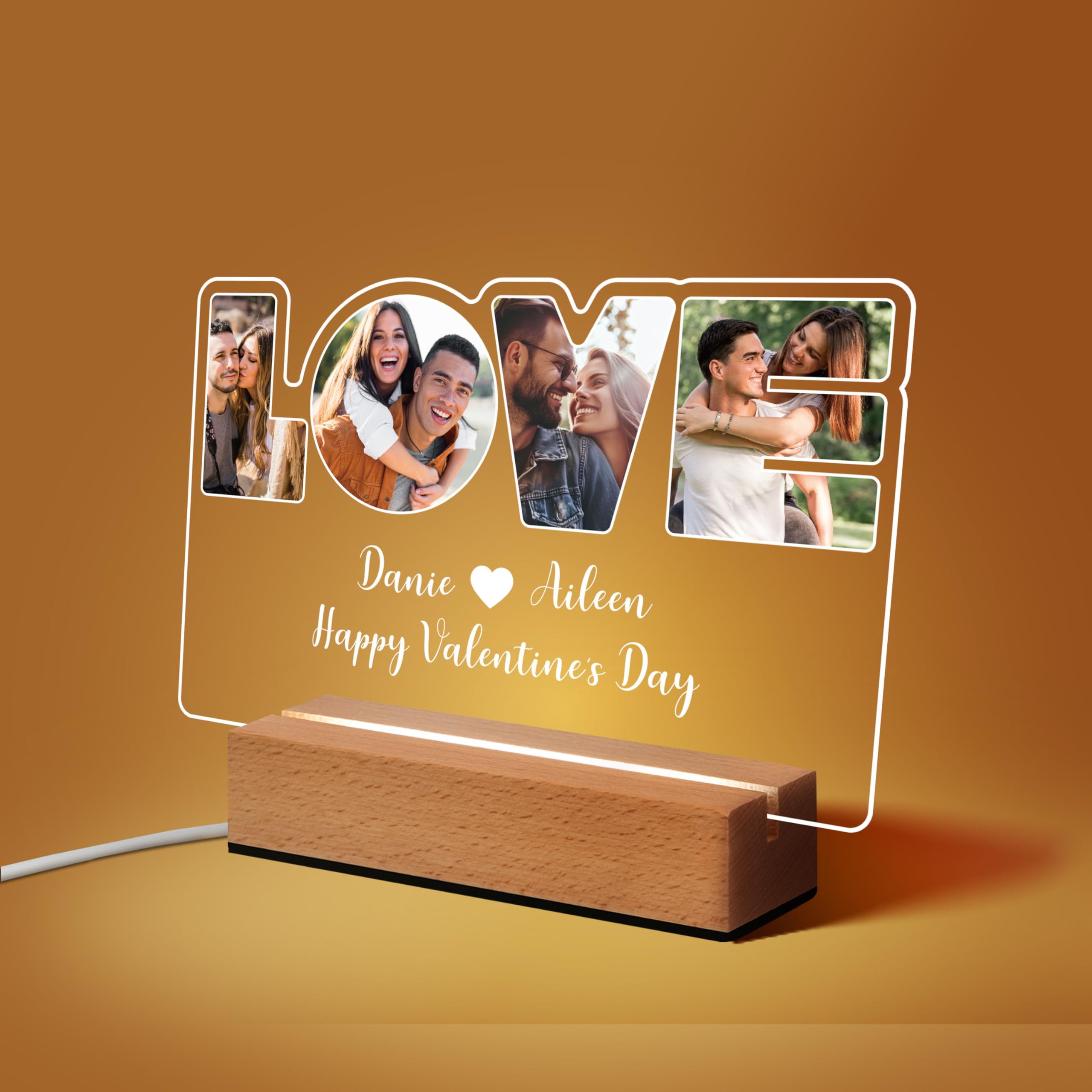 IOUMAM Personalized Gifts for Her Him, Custom LOVE Picture Frames with Night Light, Personalized Acrylic Plaque with Photos, Personalized Christmas