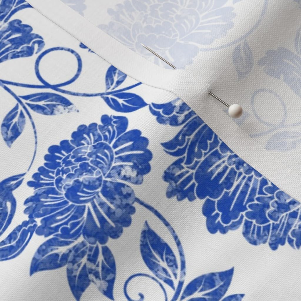 Spoonflower Fabric - White Watercolor Blue Peony Chinoiserie Flowers Floral Printed on Petal Signature Cotton Fabric Fat Quarter - Sewing Quilting Apparel Crafts Decor