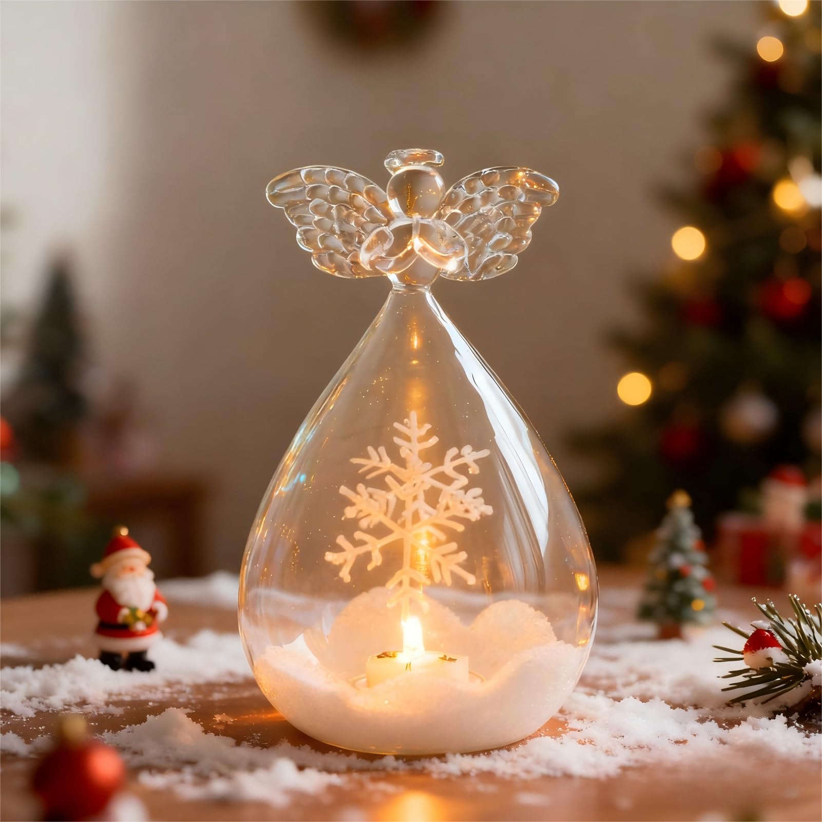 Figura de ángel con luz LED, decoración navideña, figuras de cristal, LED de ángel de Navidad iluminado, batería, decoración navideña, figuras de ángeles de la guarda, pequeñas (juego)