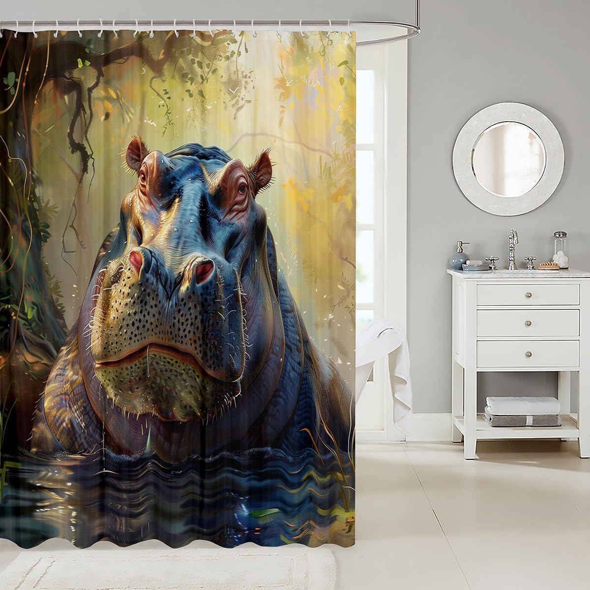 Feelyou 3D LiveLife Hippo Shower Curtain Cute Animal Feelyou 3D LiveLife Hippo Shower Curtain Cute Animal