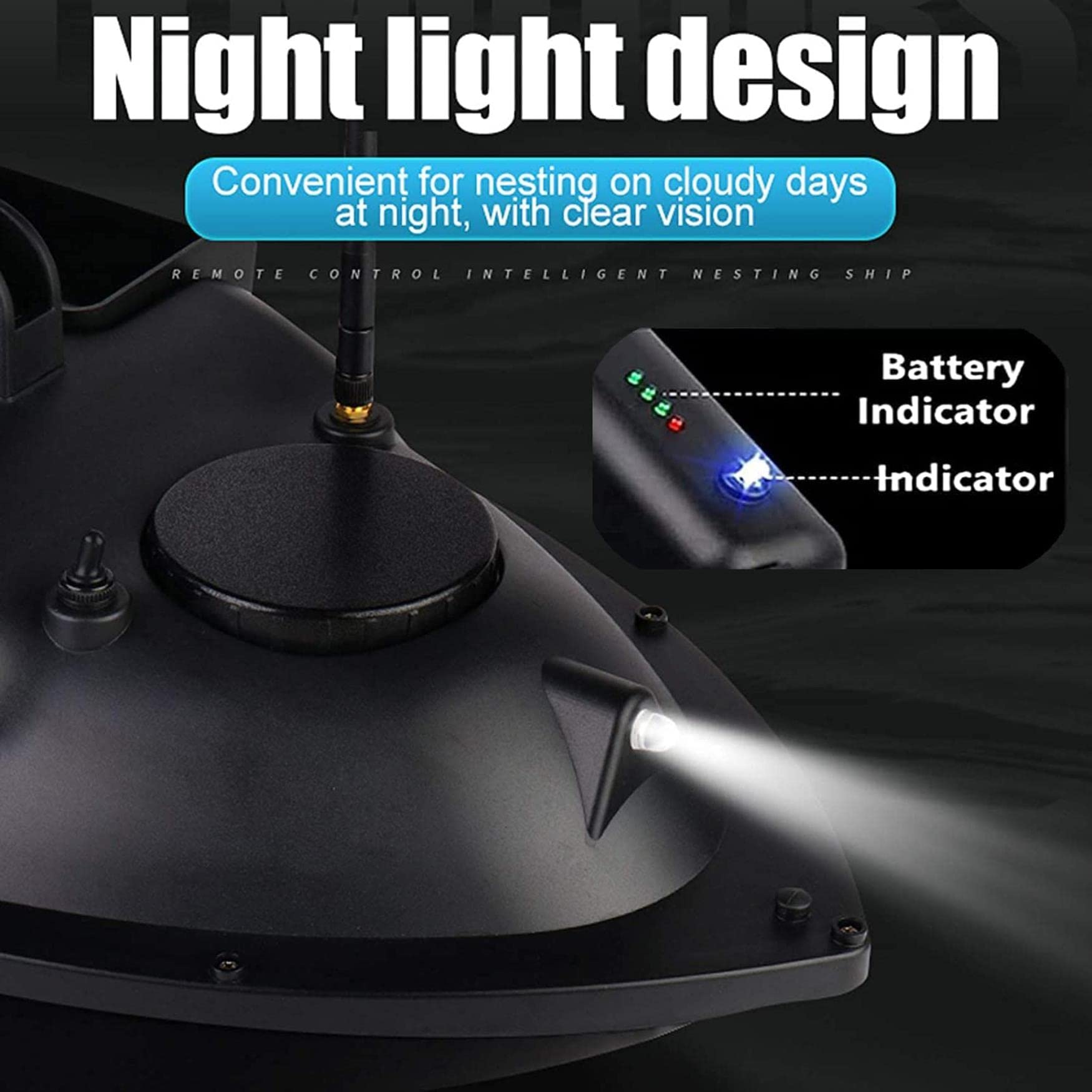 Barco De Alimentación De Arranque RC con GPS, Bote De Cebo De Bote De Alimentación Inteligente con 3 Recipientes De Cebo Y Luz Nocturna LED, Crucero Automático De 500 M, Carga 2 Kg
