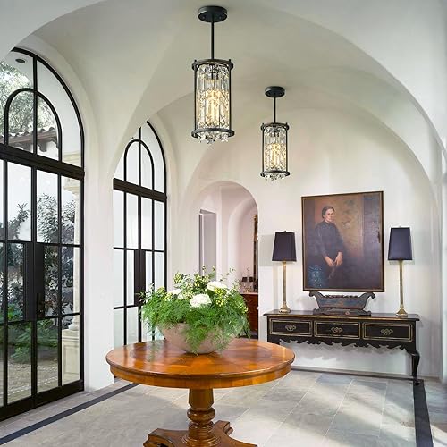 Miniatura 76 de LMQNINE Modernas lámparas colgantes negras para isla de cocina, lámpara de araña de cristal, iluminación colgante ajustable de granja para comedor