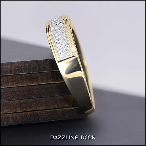Miniatura 3 de Dazzlingrock Collection Alianza de boda para hombre con diamantes blancos redondos de 0,25 quilates y tres filas en oro macizo de 10 quilates