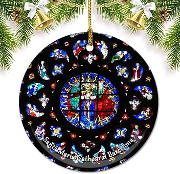 Spain Santa Maria Cathedral Barcelona Christmas Ornaments for Tree Ceramic Pendant Double Sided Ornament Decor Xmas Gifts Porcelain Travel Souvenirs